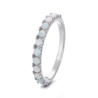Élégante bague demi-éternité en argent 925 avec opale blanche et opale ronde CZ, bague fine