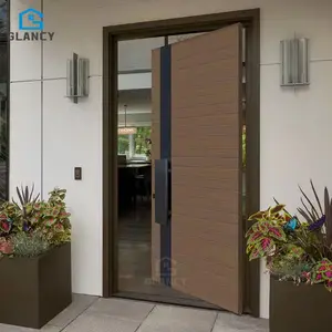 Latest Design Steel Armored Door Swing Open Style Villa Main Door Wooden Glass Big Glass Entrance Doors