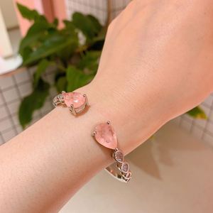 Fashion Jewelry Eco-friendly <b>Copper</b> Pear Cut 10*18mm Paraiba Zircon Teardrop Open Cuff Women <b>Bangle</b> Bracelet for Feminine - Product Image 5