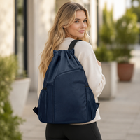 Grand sac de sport unisexe avec fermeture à cordon en polyester, compartiment zippé, 12 litres, sac à dos robuste en Oxford imperméable avec cordon de serrage