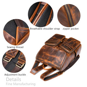 Sac à dos d'école en cuir Crazy Horse personnalisé, sac à dos pour ordinateur portable 15,6 pouces pour hommes, sac à dos en cuir - Product Image 2