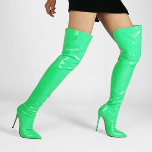 Botas de cuero fluorescente de tacón de aguja con cremallera trasera, hechas a medida, talla grande 47, sexys, para mujer, por encima de la rodilla - Product Image 5
