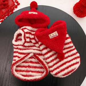Ropa para mascotas con forro polar de Weiwang, diseño de Caperucita Roja con rayas rojas, ropa cálida de invierno para perros y gatos. - Product Image 4