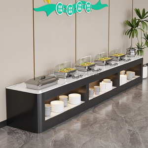 Moderna Estación de Servicio Tipo Buffet de Mármol Independiente con Recipientes para Calentar Alimentos, Mesa de Buffet Resistente para Hoteles, Restaurantes y Cafeterías - Product Image 4