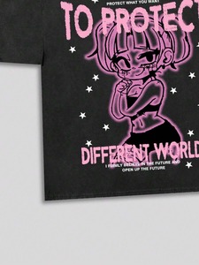 Men's slogan and cartoon character printed crew neck <b>short</b>-<b>sleeved</b> casual T-shirts factory, customization available.F10 - Product Image 4