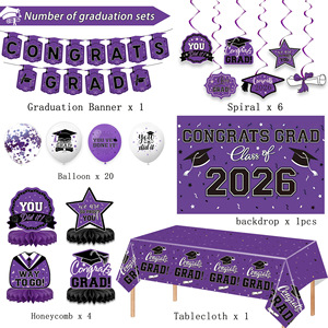 Purple Graduation Party Decoration Set Class of 2026 Tablecloth Banner <b>Balloons</b> Photo Backdrop Easy Assemble - Product Image 4