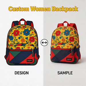 Custom Women <b>Backpack</b> <b>Floral</b> Print Square Shape Lightweight Daily Use Shoulder Strap Bohemian Style Polyester Material - Product Image 1