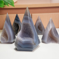 Pyramide de géode d'agate grise naturelle en gros, tour de cristal Druzy pour la guérison Reiki, décoration spirituelle pour la maison, cadeau en pierres précieuses