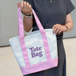<span class=keywords><strong>Sac</strong></span> fourre-tout en toile coton avec poche lettre brodée personnalisée couleur bonbon cadeau de haute qualité - Product Image 3