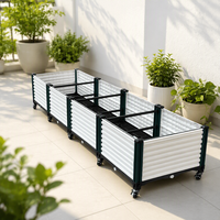 Jardinière rectangulaire en plastique PP imitation rotin, avec roulettes, trou de drainage et système d'arrosage automatique, légère, pour jardin surélevé
