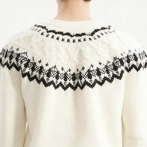 Pull <span class=keywords><strong>chic</strong></span> pour <span class=keywords><strong>homme</strong></span> en maille Fair Isle <span class=keywords><strong>blanche</strong></span>, col rond, tricot doux, pull décontracté d'hiver avec logo personnalisé, pull élégant de haute qualité - Product Image 3