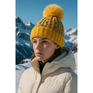 Women's Saffron Pom-Pom <b>Wool</b> <b>Beanie</b> BERE1142 - BERE1142-SAFFRON - Product Image 2