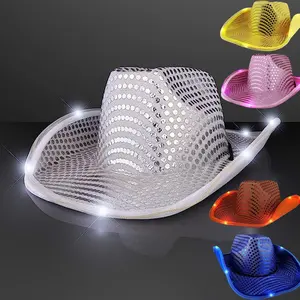 CUSTOM LED Pink Sequin Glow Light Up Funny Festive Shinny Jazz Birthday Western Party Cowboy Hat For Adults Party