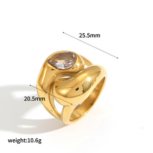 รูปหัวใจแหวนเพชรผู้หญิงแฟชั่นเครื่องประดับหยดน้ำหินสีสแตนเลสของขวัญสำหรับเธอ TR4396 - Product Image 4