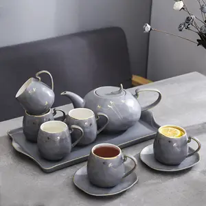 Стойкое использование низкая цена высокого класса керамический термостойкий заварочный чайник Nordic 10 шт. комплект чайных чашек