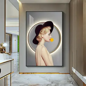 도매 현대 그림 사람들 LED 벽 예술 그림 크리스탈 도자기 아트 프레임 거실 가정 장식