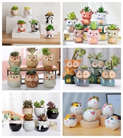 OEM Mignon Mini Ensemble d'Animaux Hibou Renard en Céramique pour Plantes Succulentes et Fleurs