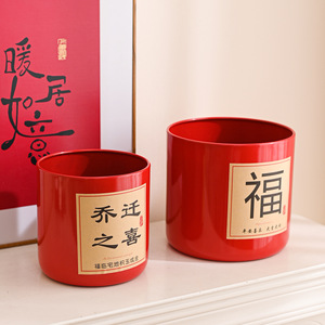 Runye Lucky <b>Money</b> <b>Pot</b> Iron Red Gold Round Desktop Decor For New Year Celebration - Product Image 3