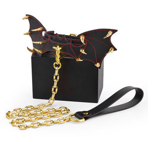 Collier BDSM en cuir végétalien en forme de corne de diable avec laisse en chaîne en alliage d'aluminium collier de Bondage Premium pour Couple <span class=keywords><strong>esclave</strong></span> flirtant - Product Image 5