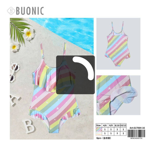 Traje de baño de una pieza con rayas arcoíris para niñas Buonic, con volantes, talla 4/6 6/8 8/10 10/12, traje de baño para niños, piscina, playa - Product Image 3
