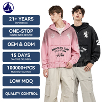 Blouson Bomber Homme Personnalisé Noir en Coton Épais Délavé Style Vintage avec Fermeture Éclair, Capuche et Logo Imprimé Effet Vieilli Coupe Courte