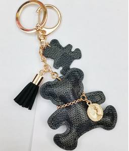 Porte-clés en similicuir avec ourson de dessin animé mignon et pompon, 4 couleurs, durable, pour femme - Vente chaude - Product Image 3