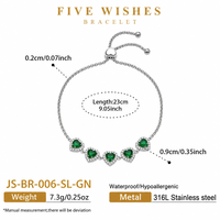 Bracelet en acier inoxydable 316L JinSpark 'Five Wishes' avec zircon en forme de cœur, plaqué or 18 carats, réglable, étanche, pour femmes
