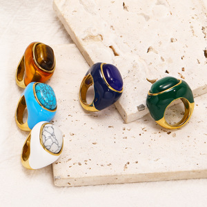 Bold Chunky 18K PVD <b>Gold</b> Stainless Steel Statement <b>Rings</b> | Vibrant Enamel & Stone Cocktail Women <b>Rings</b> -Hypoallergenic & Durable - Product Image 1