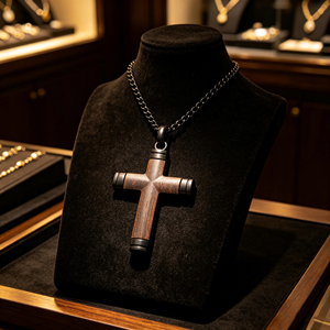Chaîne en acier inoxydable plaqué noir, bijoux chrétiens, collier en bois d'ébène naturel <span class=keywords><strong>pour</strong></span> <span class=keywords><strong>homme</strong></span>, tendance - Product Image 1