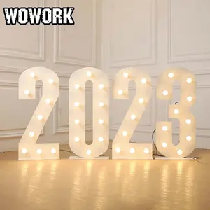 2024 WOWORK复古发光二极管装饰巨大的大4英尺5英尺灯选框字母背落架婚礼派对道具