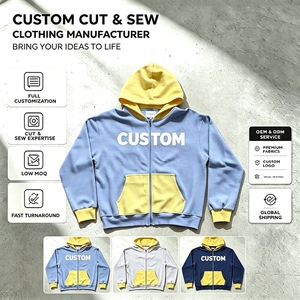Vintage Color <b>Block</b> <b>Waffle</b> Knit Full Zip Hoodie Men Contrast Hood Pocket Zip Up Sweatshirt Custom Cut & Sew OEM ODM Hoodie - Product Image 1