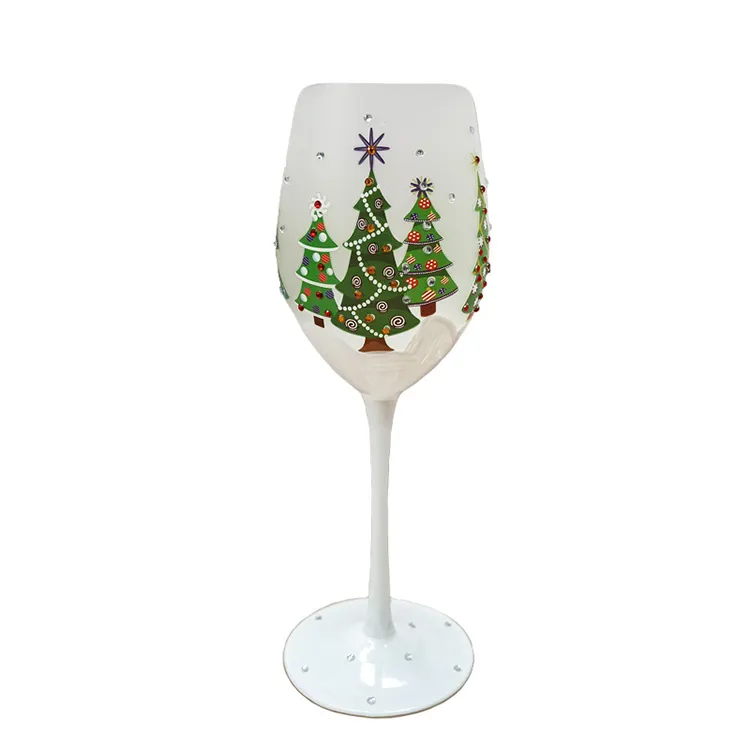 Hand Made OEM Printing Frosting Custom Glass Gift Christmas Tableware Red Wine Glasses Set
