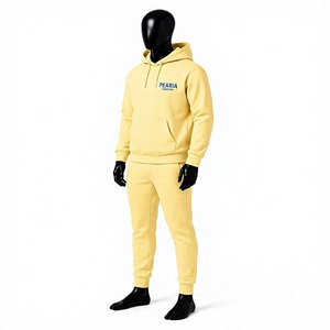 Ensemble survêtement molletonné jaune surdimensionné personnalisé avec logo frontal pour l'hiver – Sweat-shirt et pantalon de jogging en mélange de coton - Product Image 2