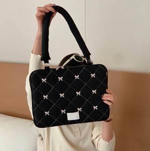 Daily Use Custom Logo Travel Women Shockproof Puffer Cotton <b>Computer</b> <b>Bag</b> Quilted Laptop Sleeve <b>Bag</b> with Handle - Product Image 1