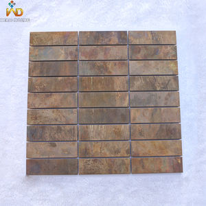 Mosaïque de carreaux longs en bronze antique - Décoration murale texturée rustique pour bureau, cuisine, salle de bain, crédence - Product Image 1