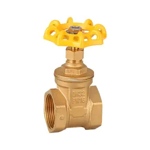 Brass Valve 1 1/4" Brass Gate Valve With Yellow Steel Handwheel