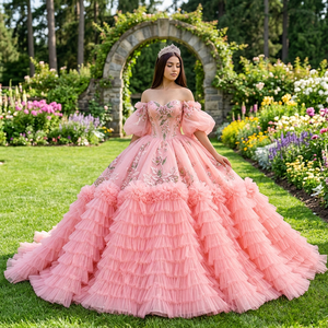 ชุดแต่งงานทรงเจ้าหญิงหางยาวประดับโบว์ใหญ่ปักลายสีชมพูหวาน รุ่น Dy6961 ยี่ห้อ Jancember - Product Image 1