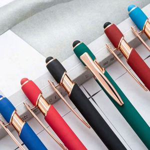 Stylo métallique de luxe, or rose, toucher doux, pour logo personnalisé, revêtement en caoutchouc, stylo à bille promotionnel, largeur d'écriture 1,0 mm, encre noire, OEM - Product Image 4