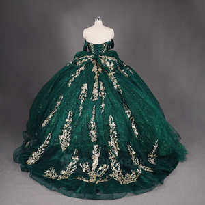 Jancember WC048 Abito Verde per Quinceañera, Vestito da Ballo Scintillante, Abito da Sposa Smeraldo, Pizzo Dorato per Festa di Compleanno dei 16 Anni, Banchetto ed Eventi - Product Image 3