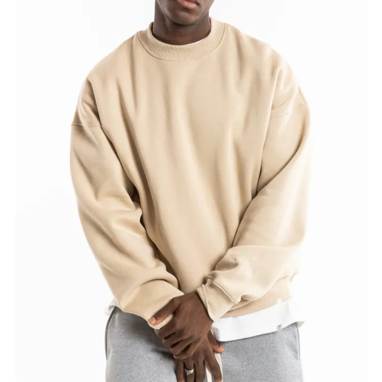 Oem 고품질 긴 소매 대형 남성 후드 맞춤 로고 인쇄 빈 떨어 어깨 크루 넥 풀오버 스웨터