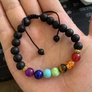Bracelet des sept chakras avec pierres volcaniques colorées, turquoise, œil de tigre, tissage <span class=keywords><strong>yoga</strong></span>, bijoux en alliage, bracelet, jonc - Product Image 1