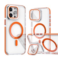 Coque de téléphone portable magnétique transparente en PC bicolore or pour iPhone 17 Pro Max avec béquille à pression chaude et support invisible pour objectif 15