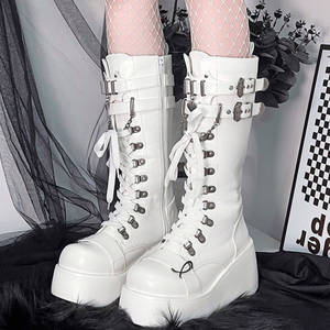 CHENO OEM Vente en gros Bottes à plateforme à talons hauts en <span class=keywords><strong>cuir</strong></span> vegan punk pour femmes, style Y2K, bottes gothiques <span class=keywords><strong>noires</strong></span> pour femmes - Product Image 5
