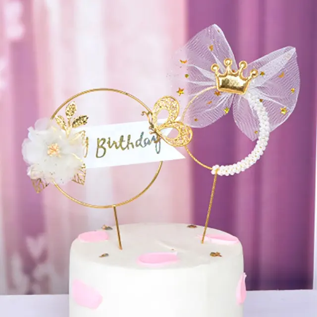 Decorazioni per feste di compleanno di Dream girl Bowknot Pearl cake topper