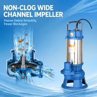 Pompe de découpe submersible en acier inoxydable monophasée 1,1 kW 220 V avec raccord fileté, pompe à eaux usées submersible