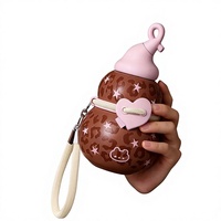 Bouteille d'eau isotherme portable grande capacité en forme de gourde à imprimé léopard et motif cœur, avec paille, pour café et bureau, pour femme