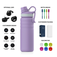 Bouteille isotherme personnalisable pour le cyclisme, en acier inoxydable à double paroi, avec 4 couvercles