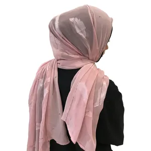 高品质奢华长款穆斯林围巾女士穆苏曼披肩羽毛绣花水钻头巾头巾
