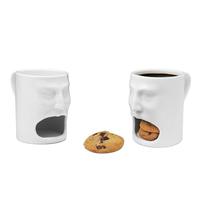 Tasse de visage de lait porcelainous tasses à thé avec poche à biscuits biscuits blancs porte-gobelet biscuits tasse à café en céramique blanche