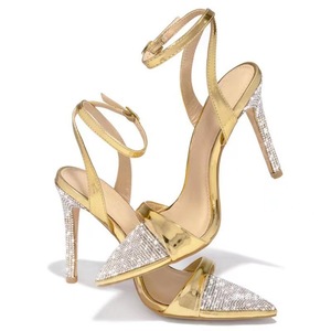 Sandali con Tacco Alto a Stiletto <span class=keywords><strong>Neri</strong></span> con Strass e <span class=keywords><strong>Cinturino</strong></span> alla Caviglia, Punta Affusolata, per Feste Serale e Matrimoni, per Donne e Signore - Product Image 4